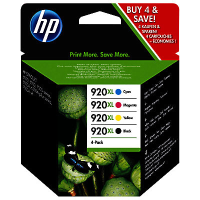 HP 920 XL Black, Cyan, Magenta & Yellow Multipack, Pack of 4